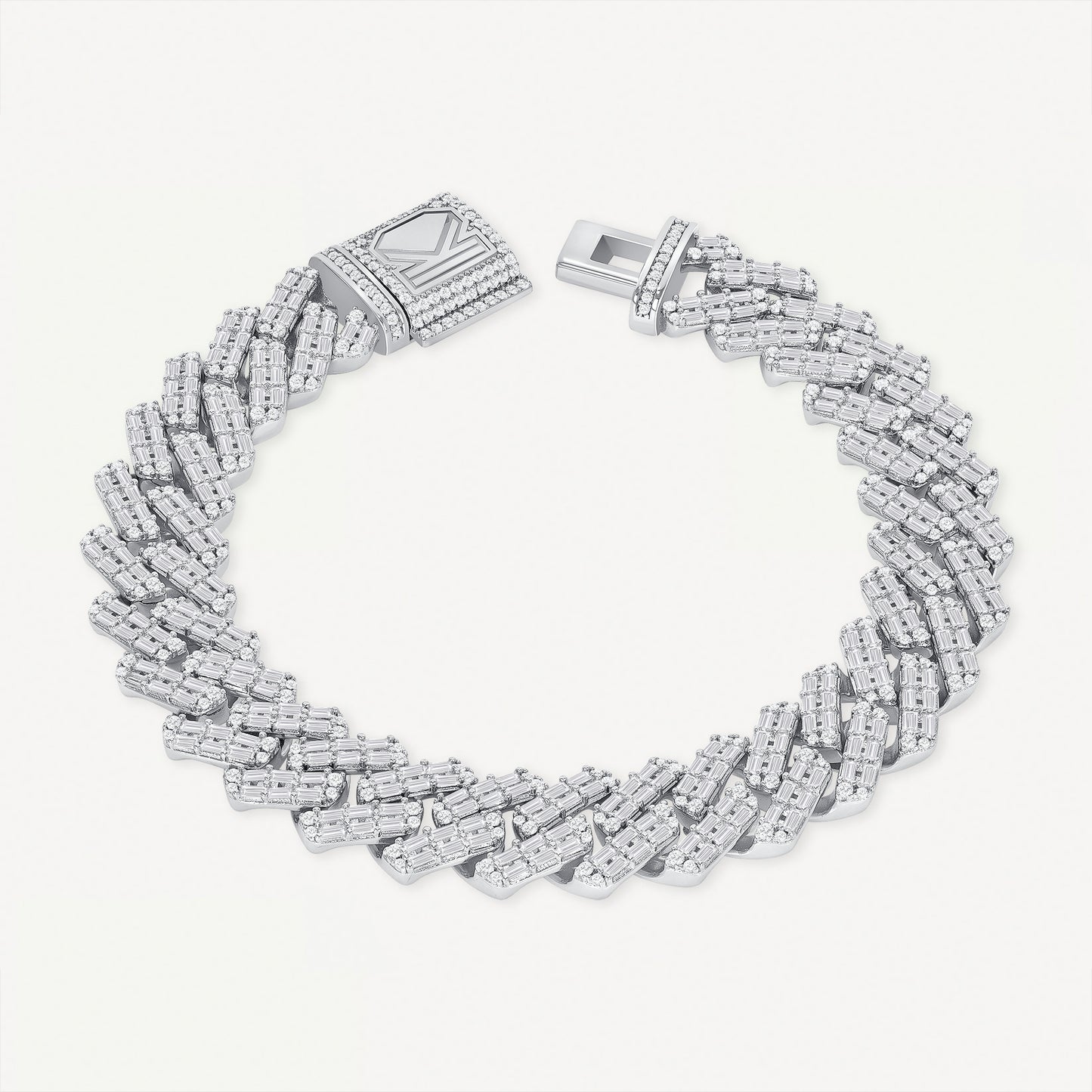 Baguette Cuban Link Bracelet White Gold